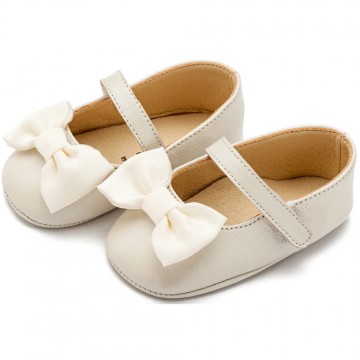 BabyWalker Βαπτιστικά παπούτσια κορίτσι γοβάκι με υφασμάτινο χειροποίητο φιογκάκι Εκρού MI.1646